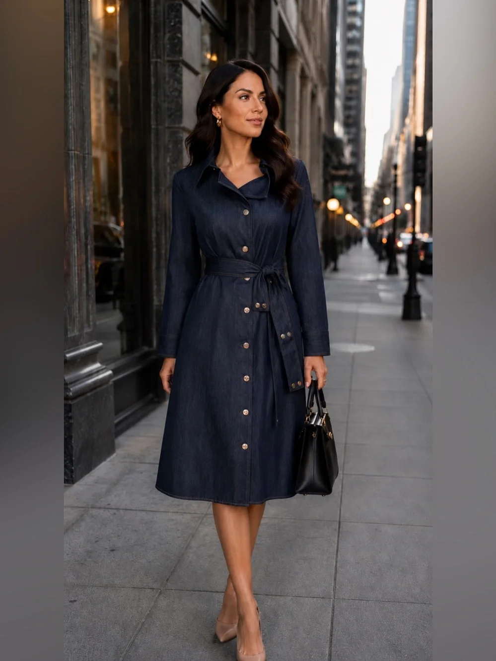 New Aleeza Paris Asymmetrical Collar Denim Sample Dress XS (Fits Up To Large)